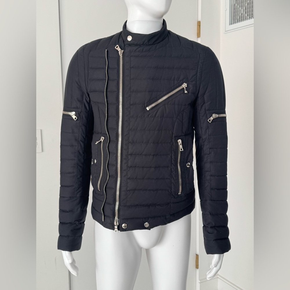 Balmain W5HT843B923 Quilted Down Biker Jacket M